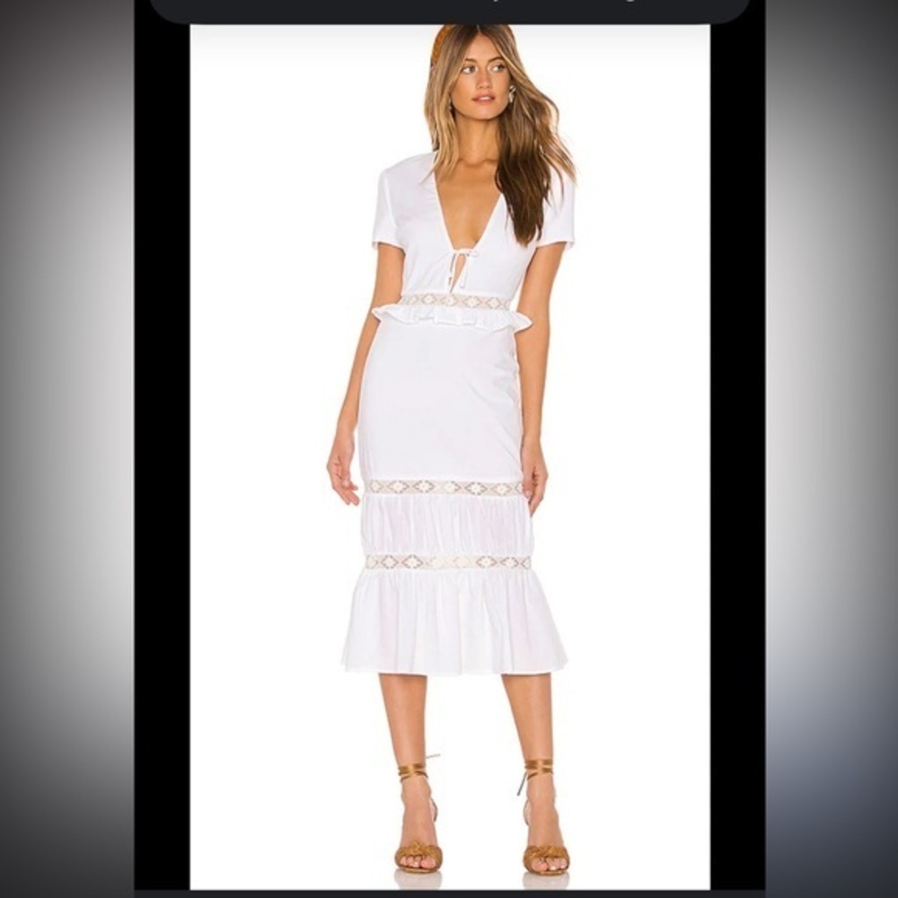 Revolve Privacy Please White Midi short sleeve back zip up Dress xs